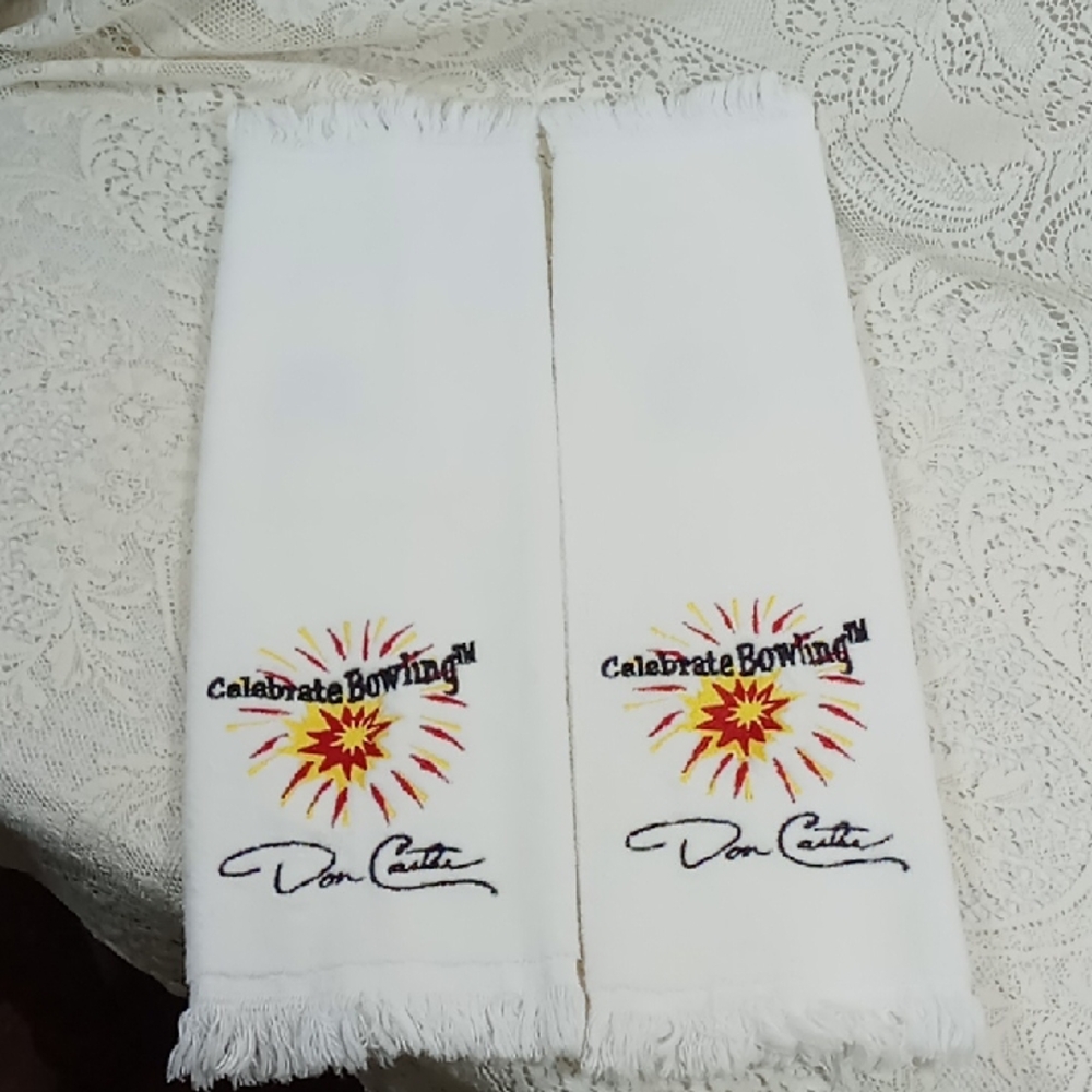 Vintage Towels Plus "Celebrate Bowling" Signed Don Carter White Bowling Towels